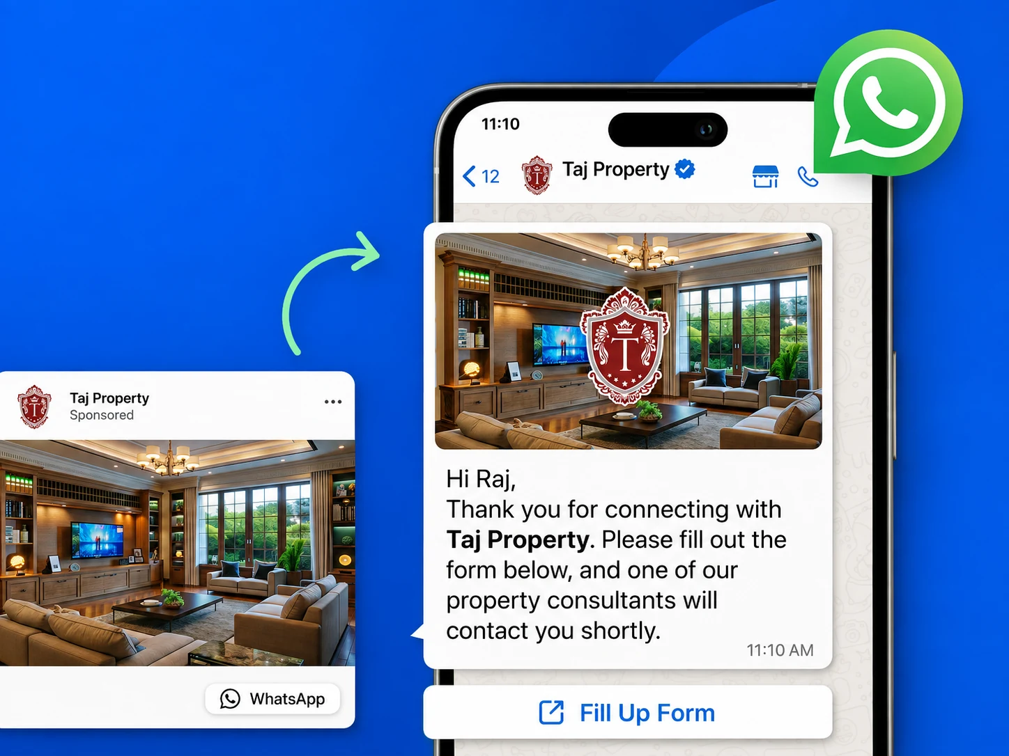 Property inquiry moving from an advertisement into a WhatsApp conversation