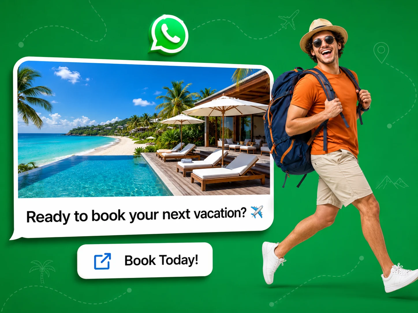Traveler booking a tropical vacation through WhatsApp